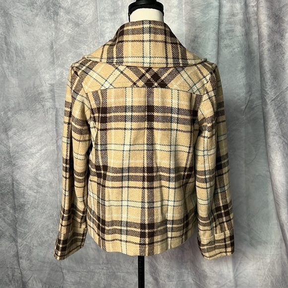 Merona Brown, Tan, Cream and Teal Cropped Pea Coat - Small - Picture 5 of 14